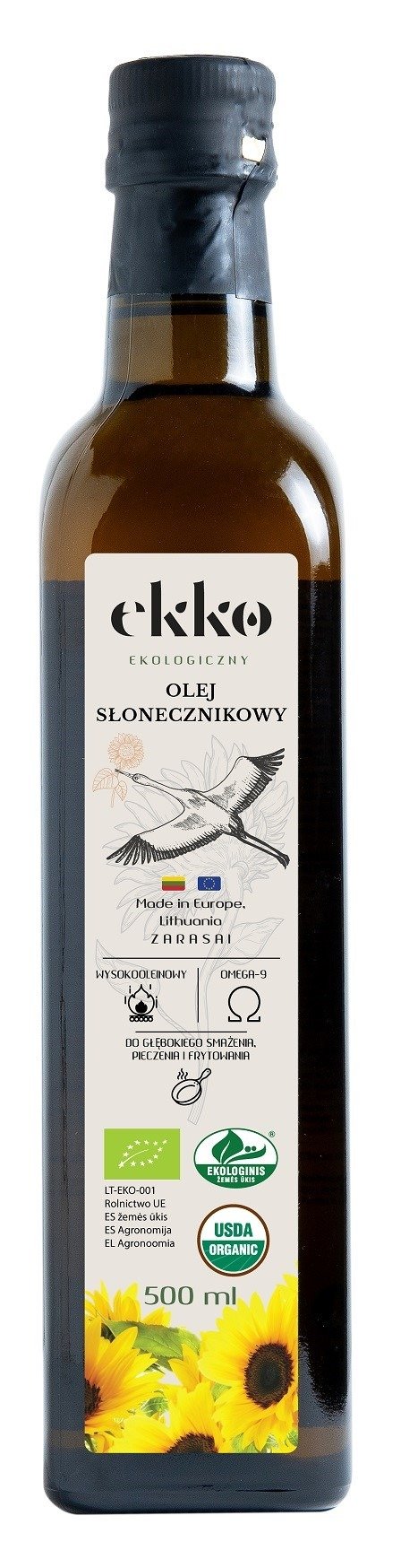 Olej słonecznikowy do gotowania i smażenia tłoczony na zimno BIO 500 ml - EKKO