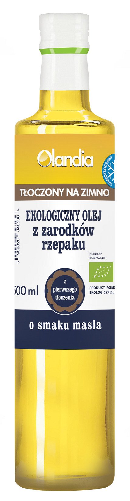 Olej z zarodków rzepaku o smaku masła tłoczony na zimno BIO 500 ml - OLANDIA
