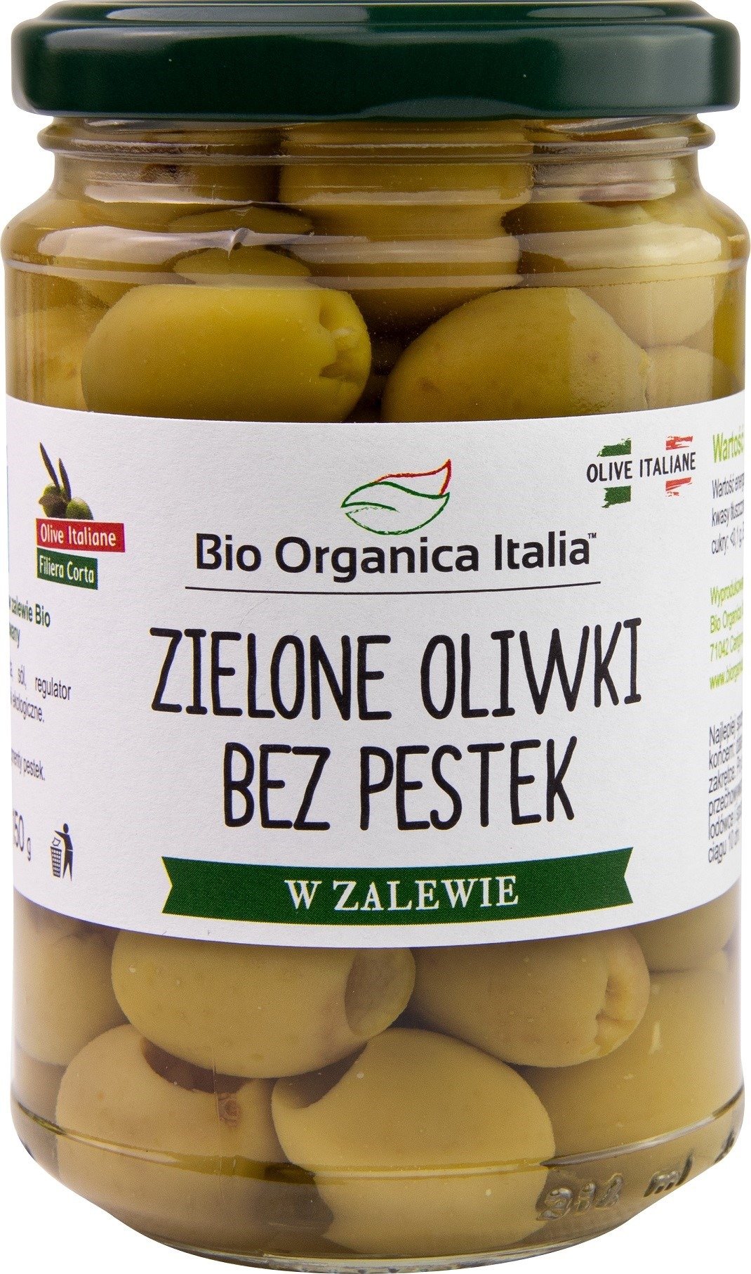 Oliwki zielone bez pestek w zalewie BIO 280 g (150 g) (SŁOIK) - BIO ORGANICA ITALIA