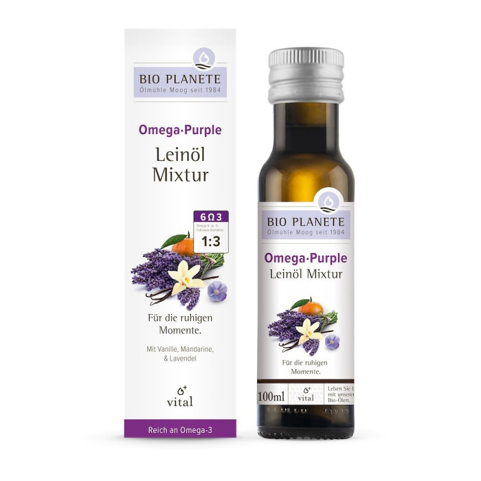 Omega purple - mieszanka z olejem lnianym (mandarynka, wanilia, lawenda) BIO 100 ml - BIO PLANETE