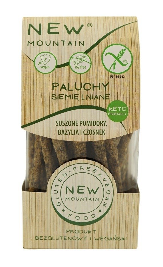 Paluchy z siemieniem lnianym, pomidorami, czosnkiem i bazylią bezglutenowe 200 g - NEW MOUNTAIN