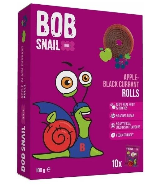 Przekąski roll jabłko - CZARNA PORZECZKA BEZ DODATKU CUKRÓW BEZGLUTENOWE 100 g - BOB SNAIL