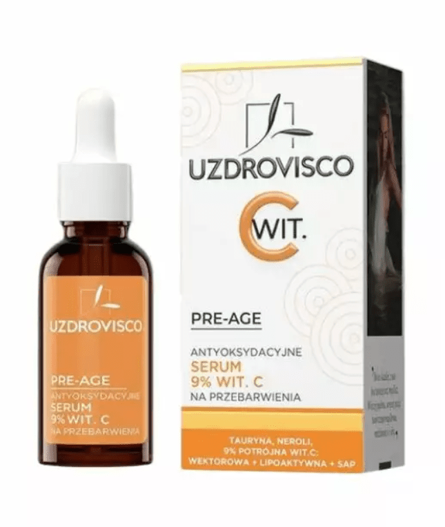 Serum do twarzy z witaminą c antyoksydacyjne na przebarwienia 30 ml - UZDROVISCO (PRE-AGE)