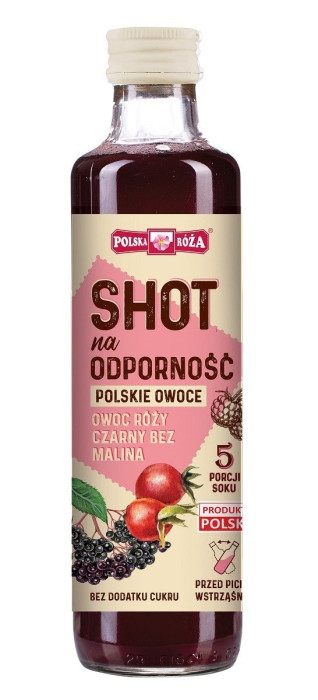 Shot na odporność nfc owoc róży - CZARNY BEZ - MALINA BEZ DODATKU CUKRÓW 250 ml - POLSKA RÓŻA