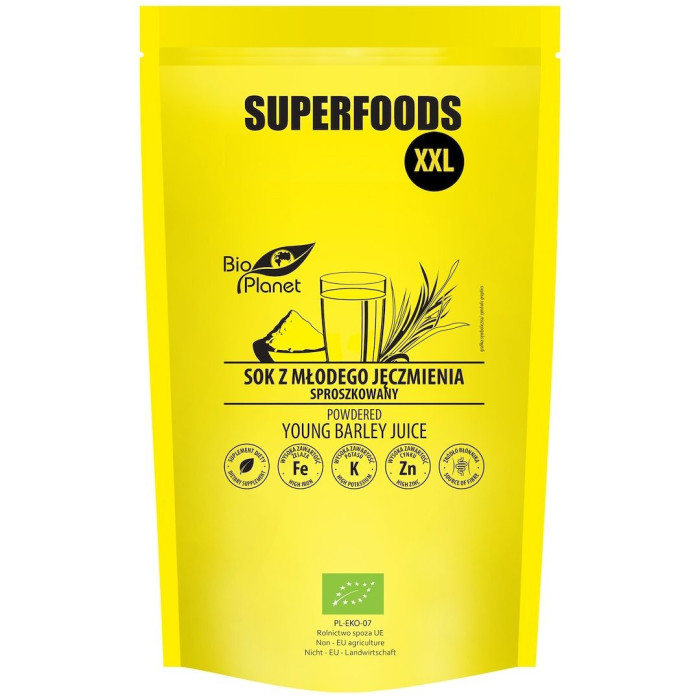 Sok z młodego jęczmienia sproszkowany BIO 500 g - BIO PLANET SUPERFOODS