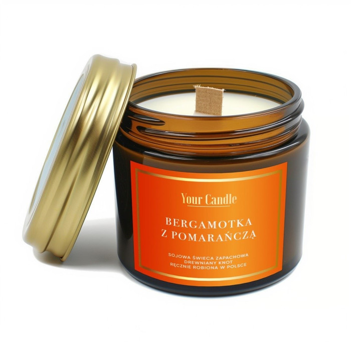 Świeca sojowa zapachowa z drewnianym knotem bergamotka z pomarańczą 120 ml - YOUR CANDLE