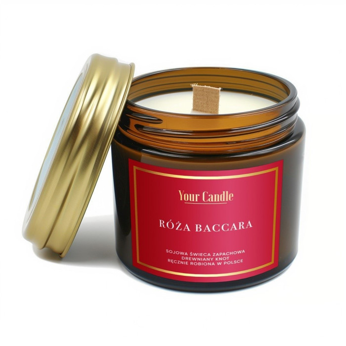 Świeca sojowa zapachowa z drewnianym knotem róża baccara 120 ml - YOUR CANDLE