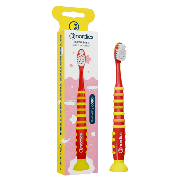 Szczoteczka do zębów dla dzieci 10500 super miękka czerwono - ŻÓŁTA RAKIETA - NORDICS