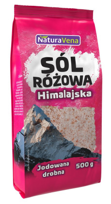 Sól himalajska różowa drobno mielona jodowana 500 g - NATURAVENA