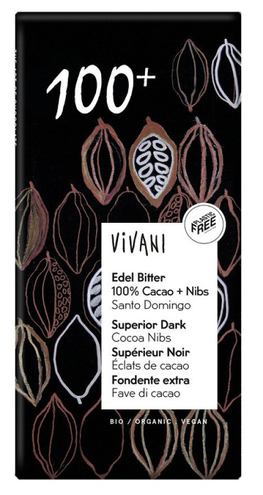 Tabliczka gorzka 100 % kakao BIO 80 g - VIVANI