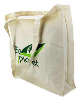 Torba na zakupy z dnem i bokami (bawełniana) z logo BIO PLANET