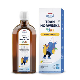 Tran norweski omega-3 (500 mg) dla dzieci od 3 roku o smaku cytrynowym 250 ml - OSAVI