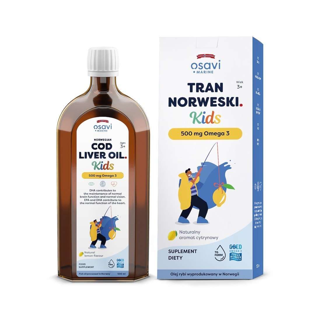 Tran norweski omega-3 (500 mg) dla dzieci od 3 roku o smaku cytrynowym 500 ml - OSAVI