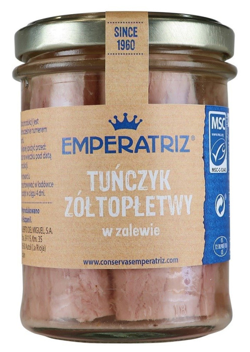 Tuńczyk żółtopłetwy filety msc w sosie własnym 185 g (130 g) (słoik) - EMPERATRIZ
