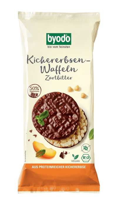 Wafle z ciecierzycy oblane czekoladą gorzką bezglutenowe BIO 65 g - BYODO