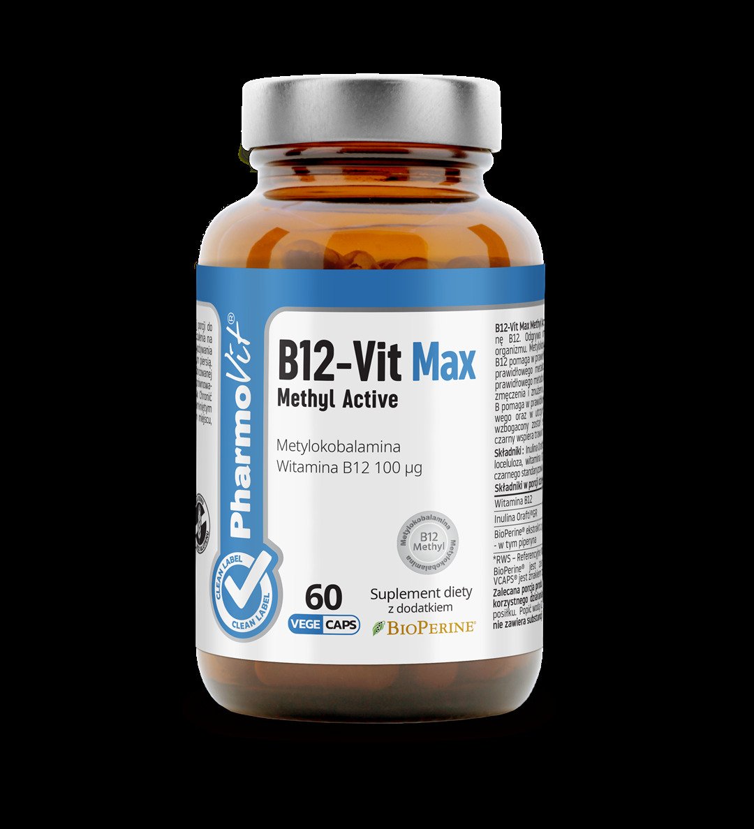 Witamina b12 (100 mcg) bezglutenowa 60 kapsułek - PHARMOVIT (CLEAN LABEL)