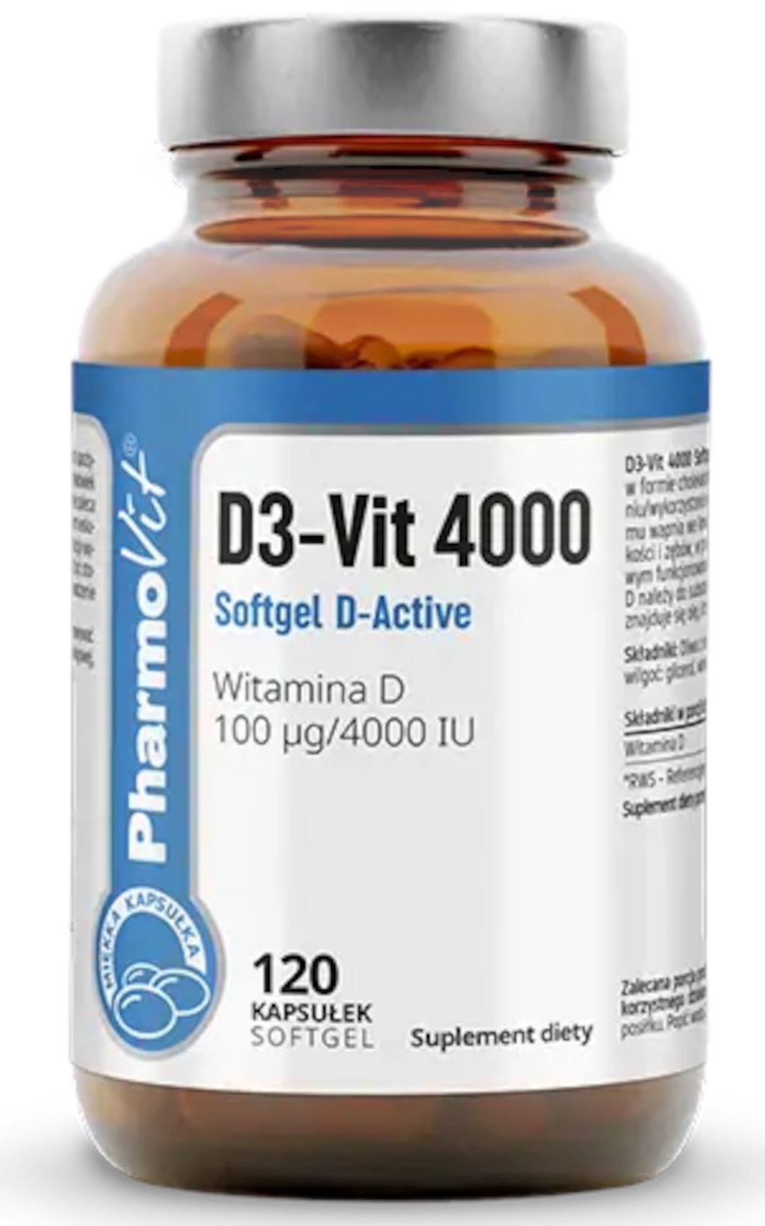 Witamina d3-vit 100 mcg (4000 j.m) bezglutenowa 120 kapsułek - PHARMOVIT (CLEAN LABEL)