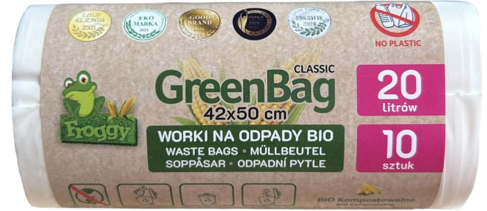 Worki na odpady BIO I ZMIESZANE (KOMPOSTOWALNE I BIODEGRADOWALNE) 20 L 10 szt - FROGGY (GREENBAG)