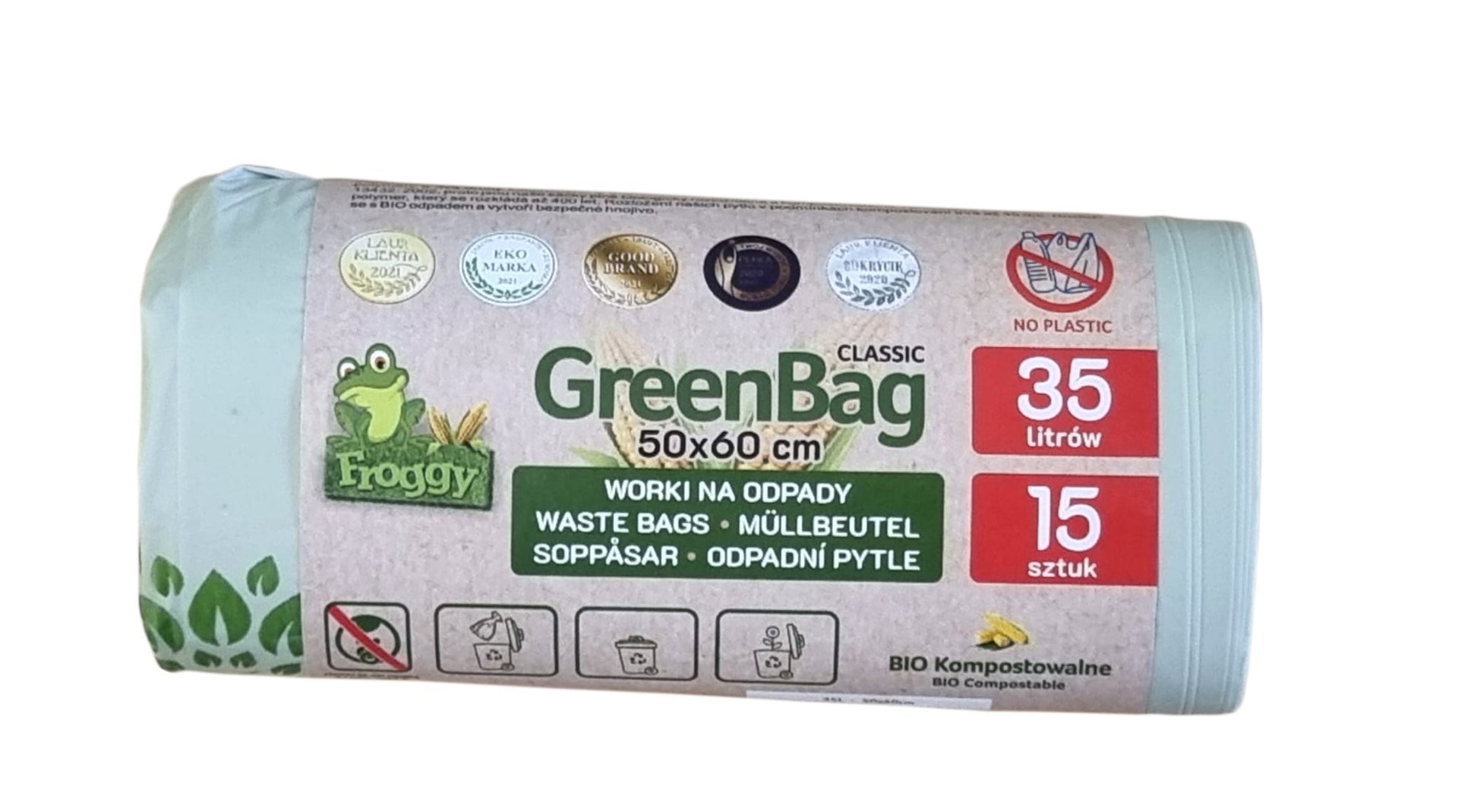 Worki na odpady BIO I ZMIESZANE (KOMPOSTOWALNE I BIODEGRADOWALNE) 35 L 15 szt - FROGGY (GREENBAG)