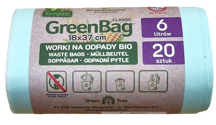 Worki na odpady BIO I ZMIESZANE (KOMPOSTOWALNE I BIODEGRADOWALNE) 6 L 20 szt - FROGGY (GREENBAG)