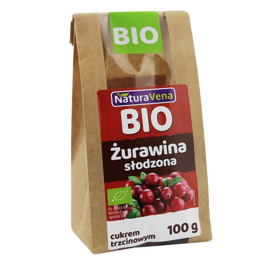 Żurawina słodzona cukrem trzcinowym BIO 100 g - NATURAVENA
