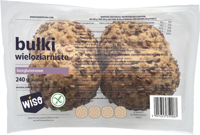 Bułki kajzerki wieloziarniste bezglutenowe (4 szt.) 240 g - WISO